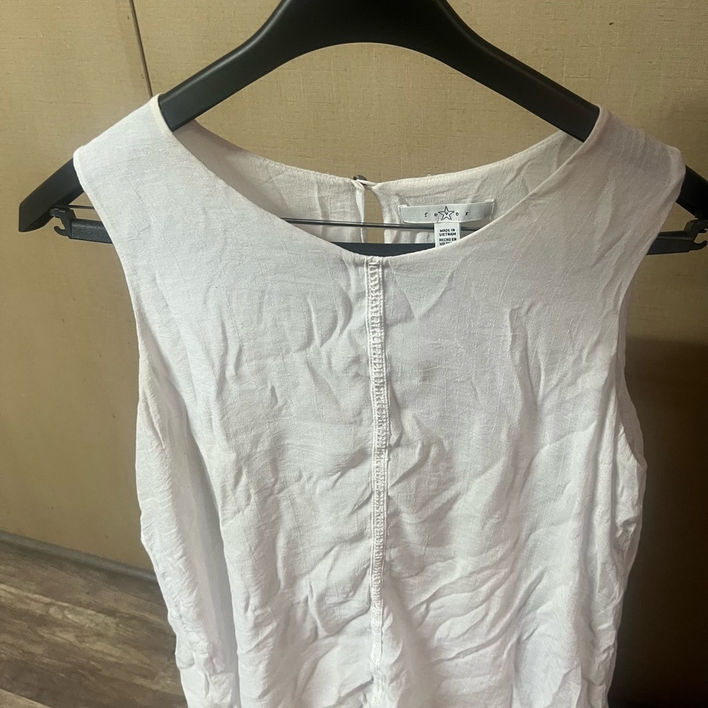 White Sleeveless Linen Blend Tank Top